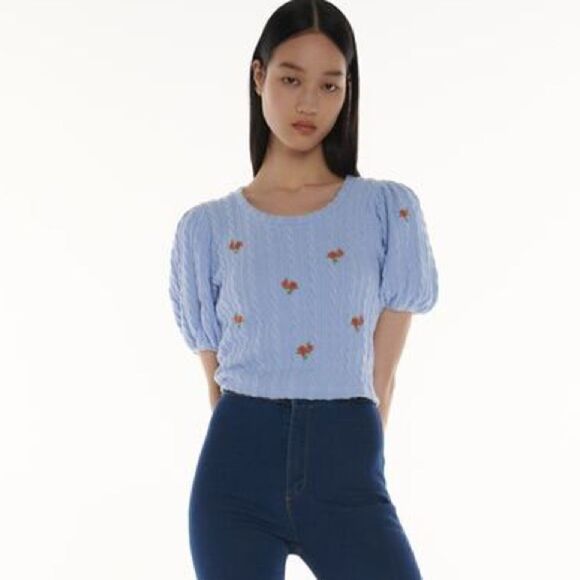 ZARA EMBROIDERED FLORAL CABLE KNIT TOP - Picture 3 of 13